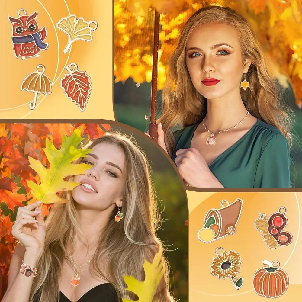 Fall Charms Thanksgiving Charms Enamel Charm Pendants Autumn Thanksgiving Pumpki - Picture 6 of 7